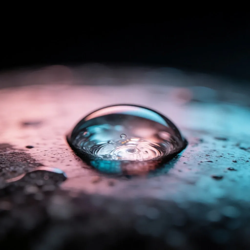 Gota de agua sobre superficie oscura