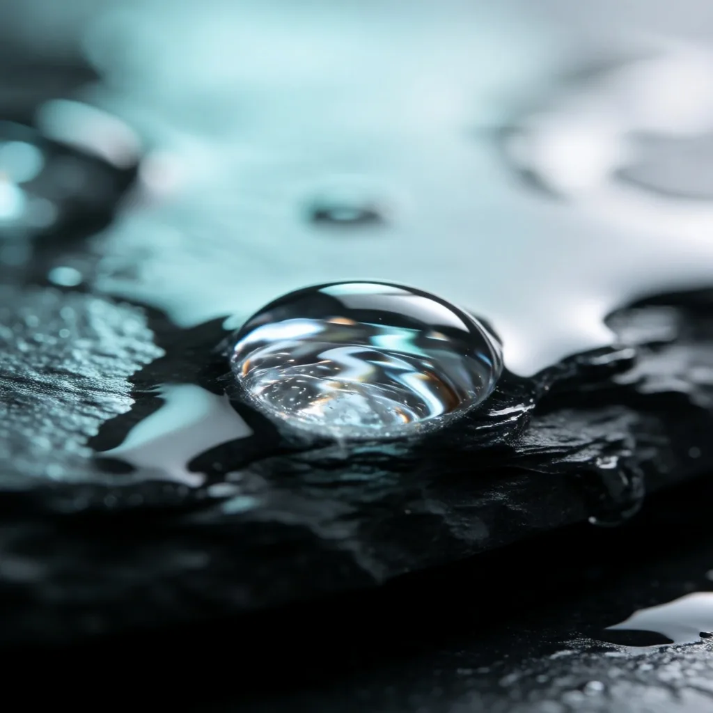 Gota de agua deslizándose sobre vidrio oscuro